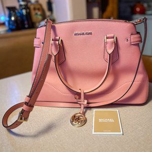 MICHAEL KORS Large Pink Lynn Leather Satchel -Handbag -Purse Primrose NWT